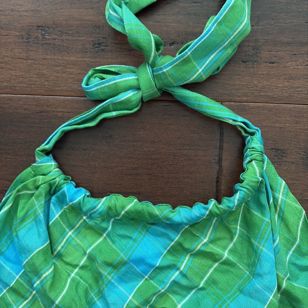 EUC Ashley Stewart Linen Blend Halter Top Tunic 18 W Womens Plaid Blue Green - Picture 2 of 4